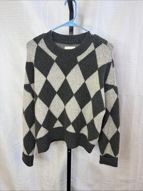 Abercrombie & Fitch Charcoal and Cream Argyle Crewneck Sweater
